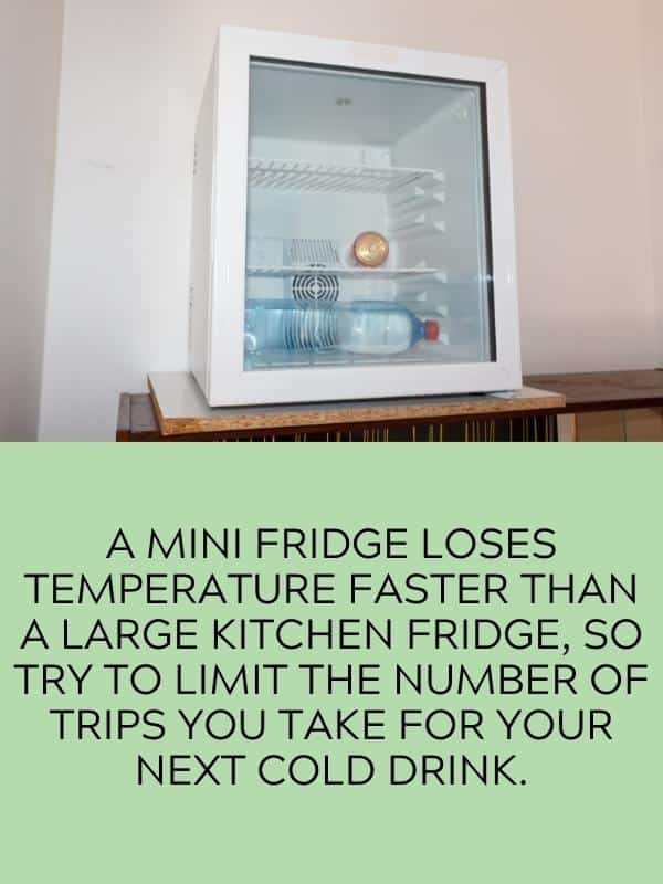 mini fridge with water bottle inside